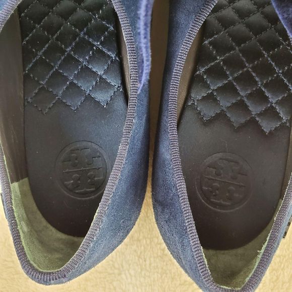 Tory Burch Navy Blue Suede Leather Velvet Bow Clara Ballet Flat Size 6M - Picture 8 of 12